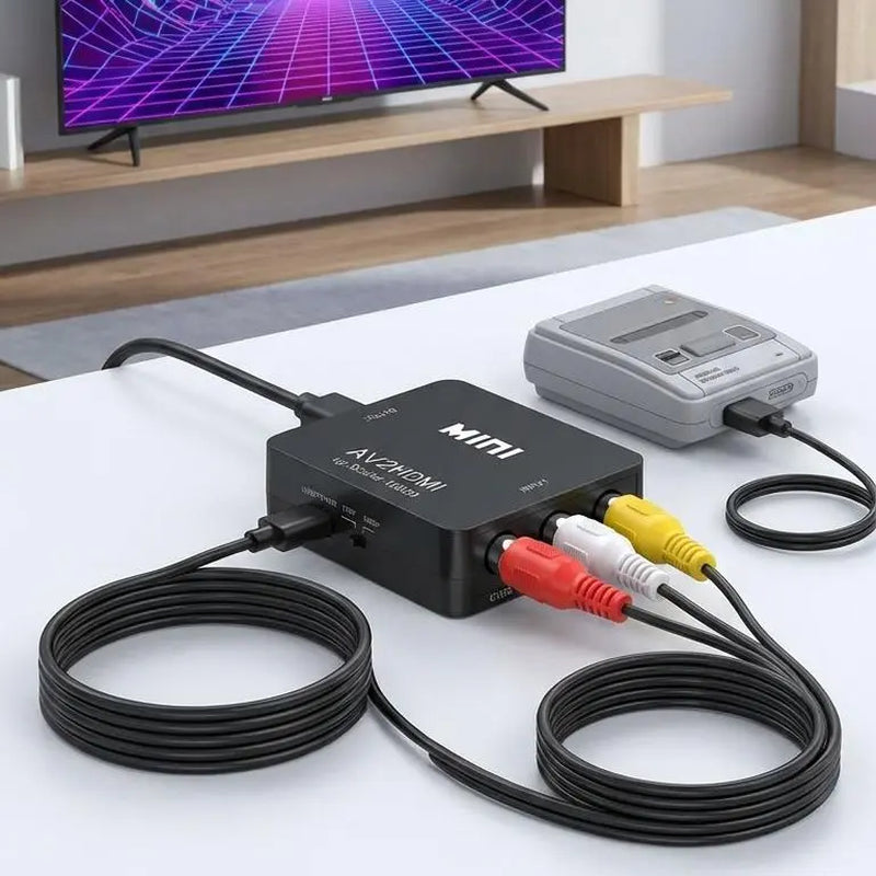 EFFUN Wired AV to HDMI Converter Cable - Compact USB Plug-and-Play Video Casting Accessory for Retro Gaming Consoles, Perfect Electronic Gift for Children