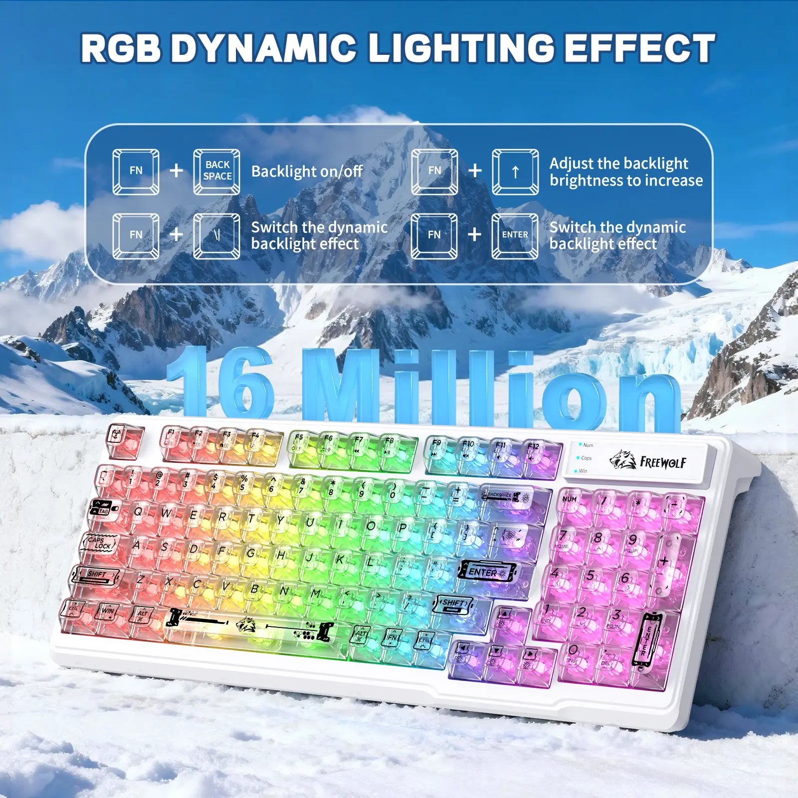 ZIYOU LANG M95 Wired Gaming Keyboard with Transparent Membrane, Clear Keycaps, Rainbow RGB Backlighting, Side Light Bar, 94 Silent Keys with Mechanical Feel, 26-Key Anti-Ghosting, Compatible with Mac and PC
