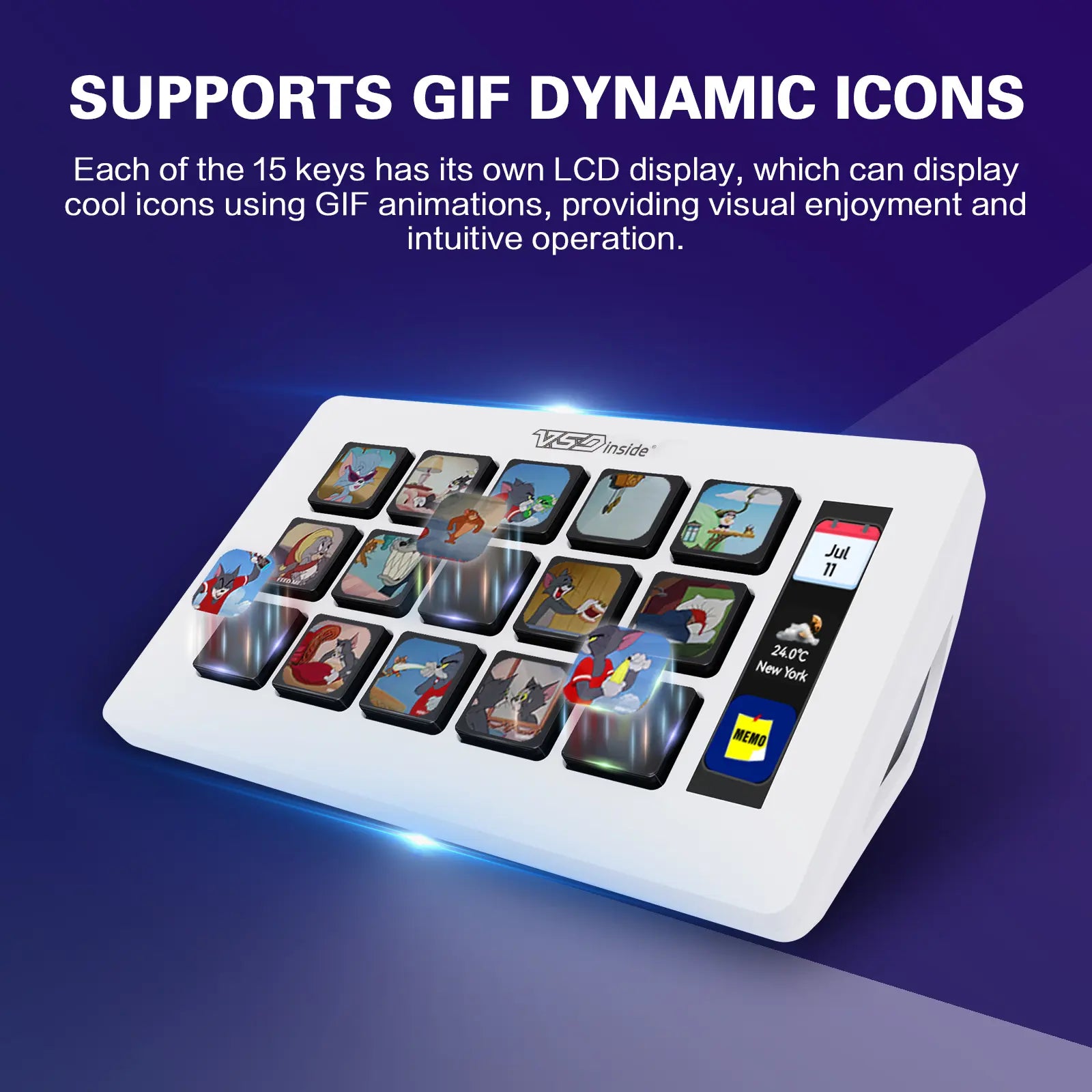 Vsdinside Smart Stream Deck - 15 Customizable LCD Keys with GIF Support, One-Touch Automation, and Extensive Plugin Options for Office, Streaming, and Design Applications