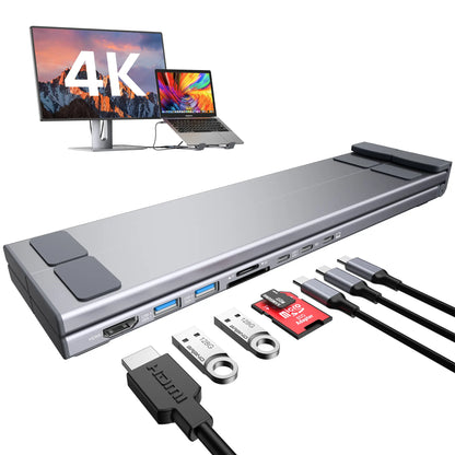 Mukiya USB-C Laptop Stand and Docking Station: 8-in-1 Hub with 4K HDMI, Multiple USB Ports, and SD/TF Card Slots for MacBook, Dell, HP, Surface, and Lenovo