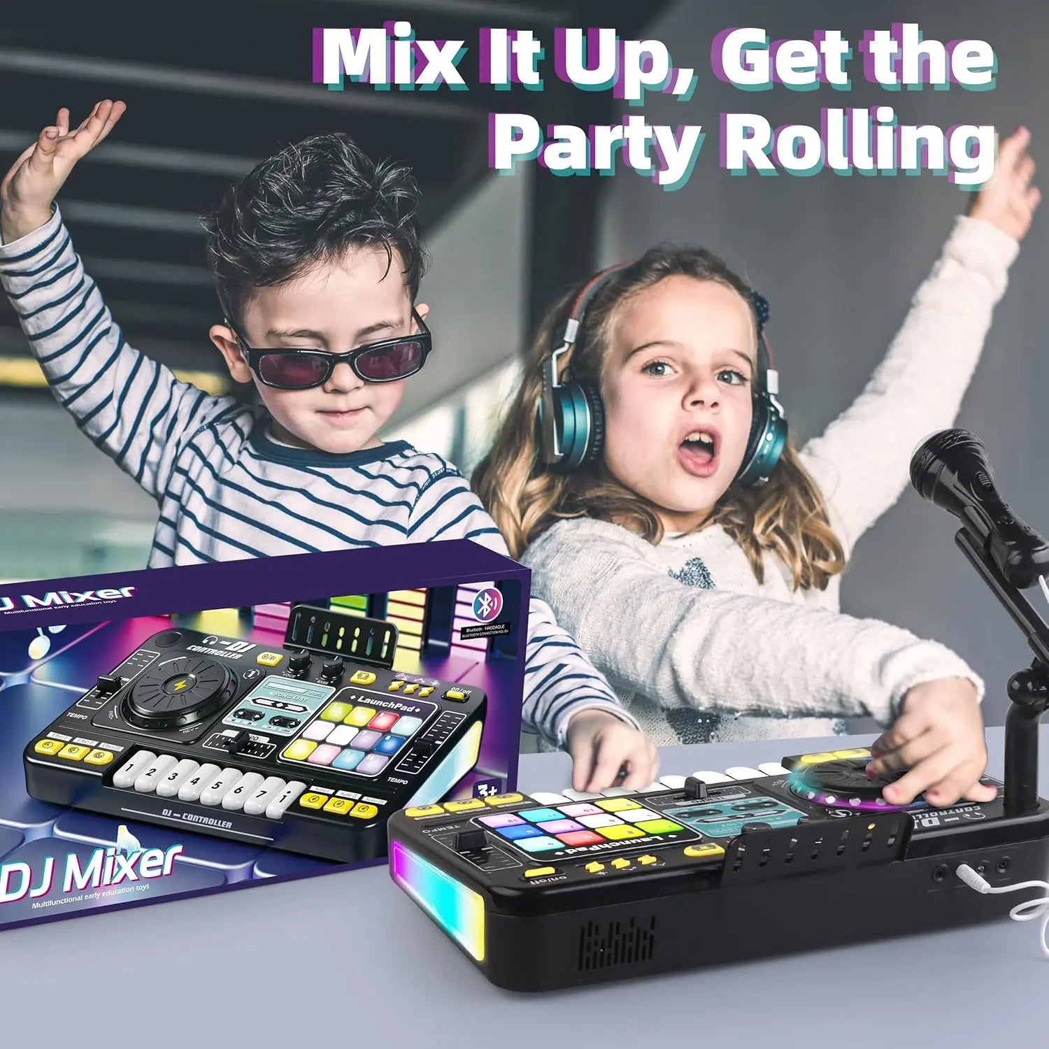 Multifunctional Digital DJ Controller with Microphone and Piano Keys - Educational Music Toy for Kids, Ideal for Home Entertainment