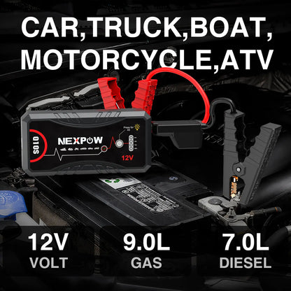NEXPOW 2026 Enhanced Car Jump Starter - 3000A Peak Performance for 9.0L Gas and 7.0L Diesel Engines - Portable Lithium Battery Pack with USB QC3.0 and Jumper Cables