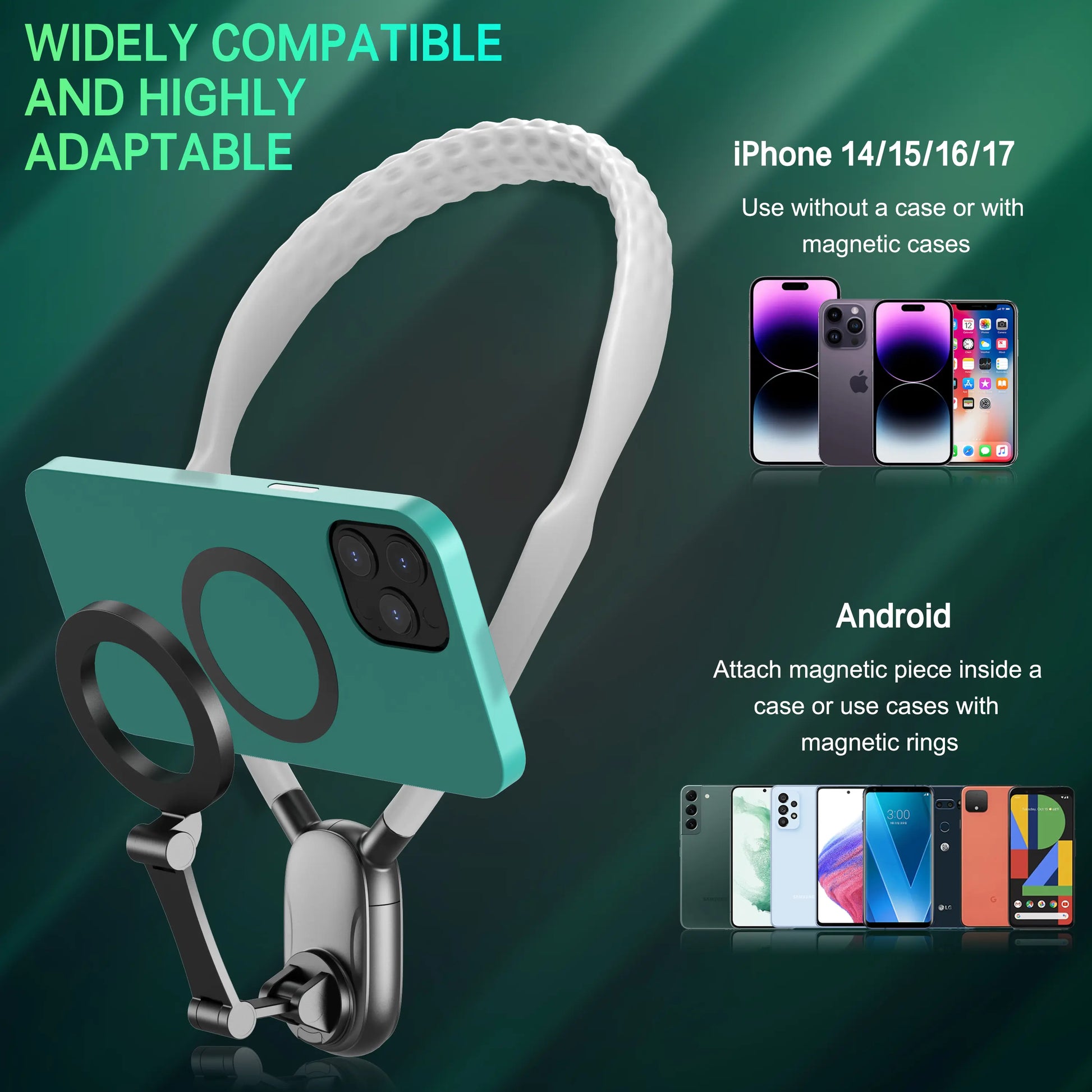 Magnetic Phone Neck Mount - Silicone-Steel Alloy Hands-Free Holder with Plug, Landscape-Ready Pov/Vlog Chest Strap for Iphone 17/16/15/14, Android Smartphones