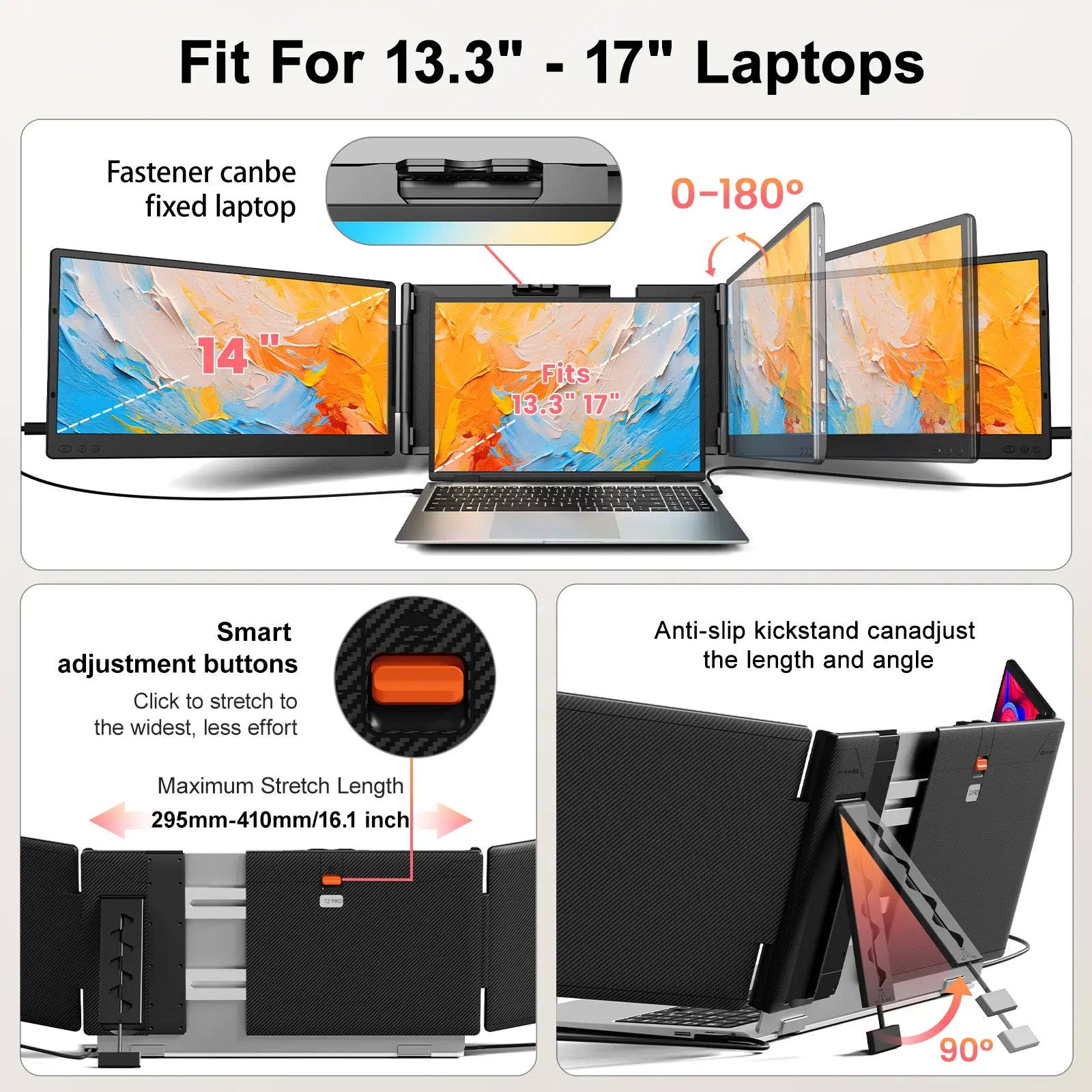 Cevaton 14" Portable Dual Laptop Screen Extender for 13.3"-17" Laptops, Requires Dual USB-C Display or HDMI+USB-C Display, Weighs 4.1 lbs