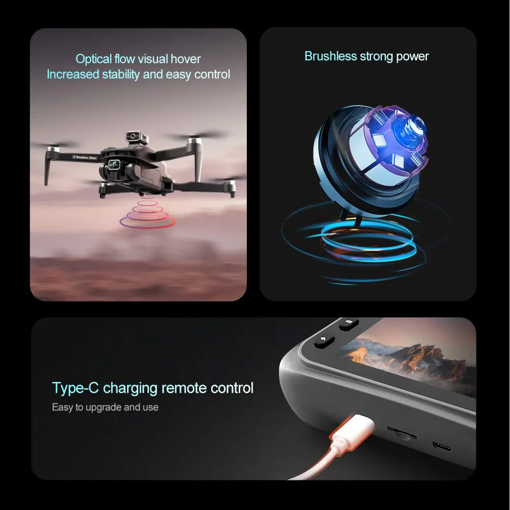 2026 New!!!!! V168 Pro Max Drone, Equipped with Front 4K HD Camera, Brushless Motor, GPS Return, Gesture Control, 4.5Inch Screen Remote Control Quadcopter.360°Scrolling, Dual Lens, Foldable Design, Drone GPS.684 Inch Height,