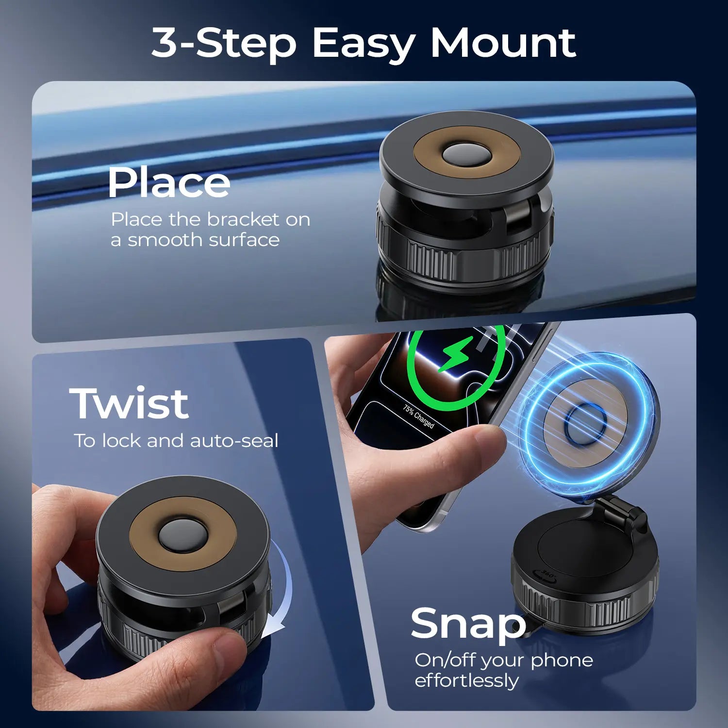 Universal Magnetic Car Phone Mount, Foldable 360° Vacuum Suction Cup Holder for Dashboard, Hands-Free Gym & Mirror Wall Mount Fits Iphone 17 16 15 & Android All Cars