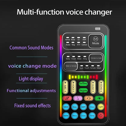 I9 Real-Time Voice Changer with Sound Card - 8 Voice Effects and Complete Accessories (Mini Microphone, Monitor Earphones, Adapters), Plug & Play, Compatible with PC, PS5, Xbox, Switch, Android, and iOS