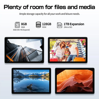 10.1-Inch Android 14 Tablet with HD Display, 128GB Storage, Dual Channel Speakers, Dual Cameras, and Dual Band WiFi for Enhanced Entertainment and Productivity