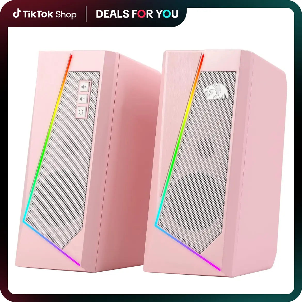 Redragon GS520 2.0 Channel Desktop Speakers - Multifunctional PC Gaming Audio System with RGB LED Lighting, Enhanced Sound Quality, and Convenient Volume Control, USB Powered with 3.5mm Connectivity
