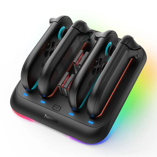 Transnovo Adjustable Charging Pad Compatible with New Switch 2 Joy-Con & Controllers – 4-In-1 Magnetic Fast Charger with 9 RGB LED Indicator, Type-C Cable Included