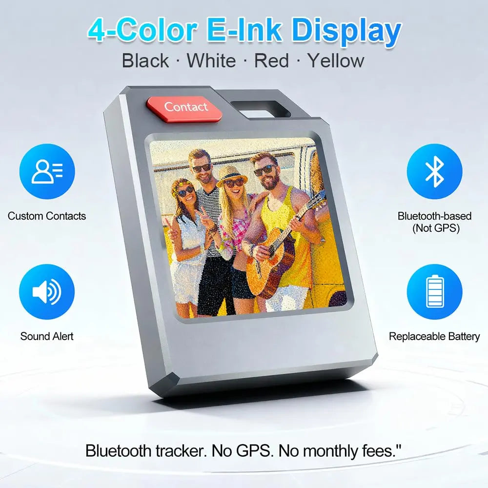 Phototag: Customizable E-Ink Tracker for Keys, Wallets, Luggage. Compatible with Apple Find My . Displays Photos and Emojis. up to 10 Months of Battery Life and IP65 Waterproof. Replaceable Battery.Personalized Gift.