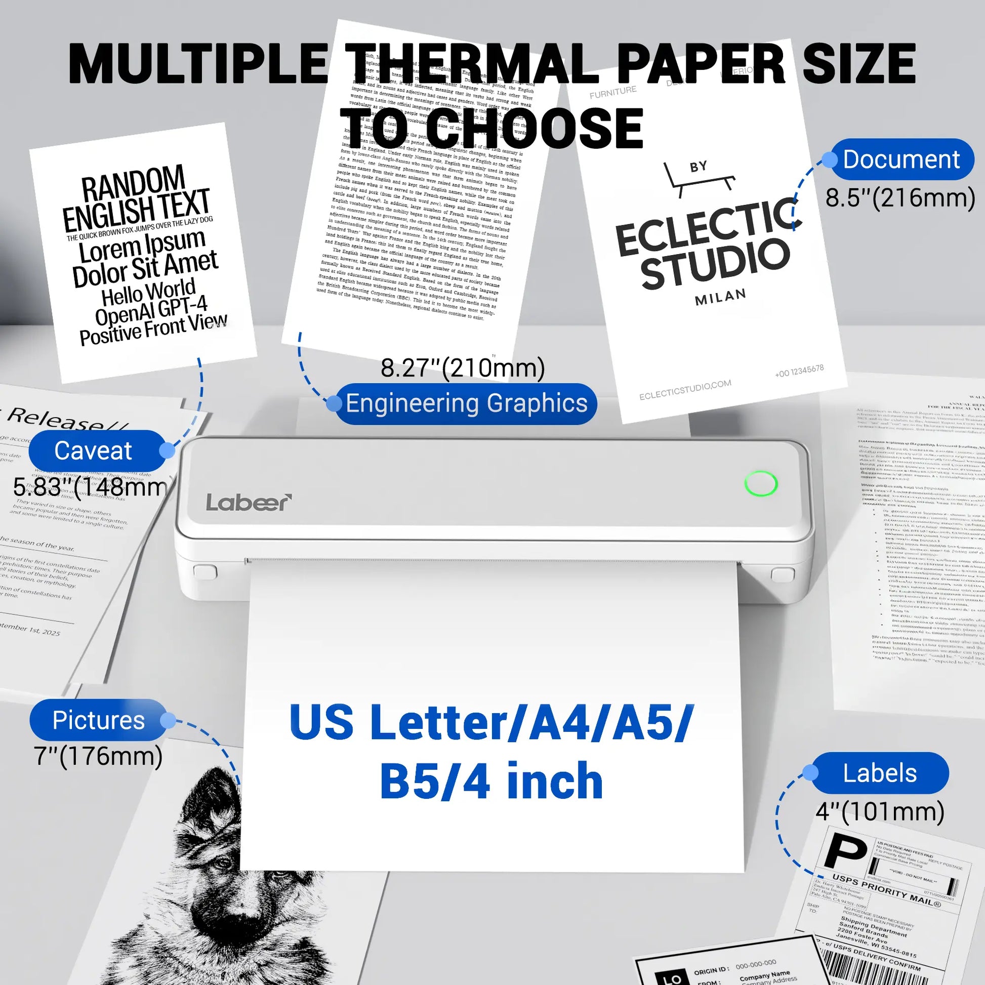 Inkless Portable Bluetooth Thermal Printer – Wireless Printing Solution for Travel, Home & Office, Compatible with iOS, Android, and Laptops, Supports 8.5x11 US Letter & A4 Thermal Paper, No Ink Required, Ideal Gift Option