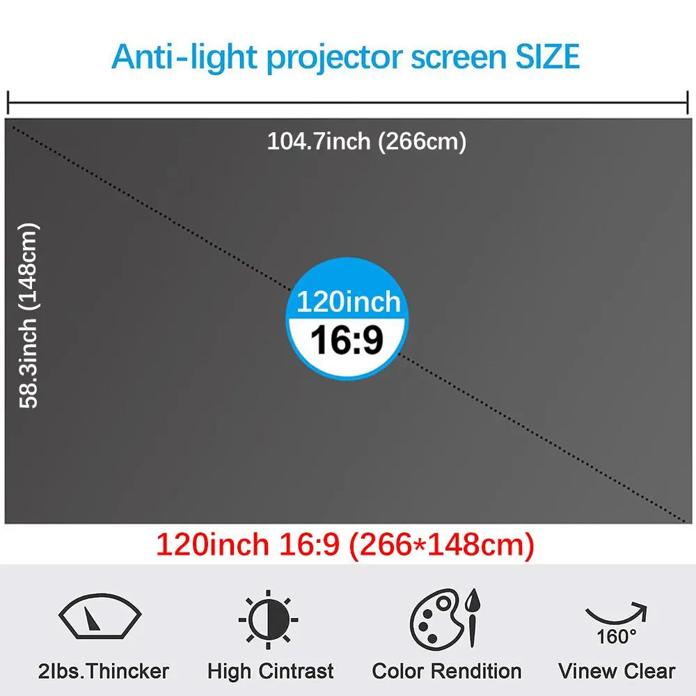 100-Inch 4K UHD Anti-Light Foldable Portable Projector Screen for Home Theater, Office, Classroom, and Outdoor Movie Projection - Optimal Clarity with Front View Design