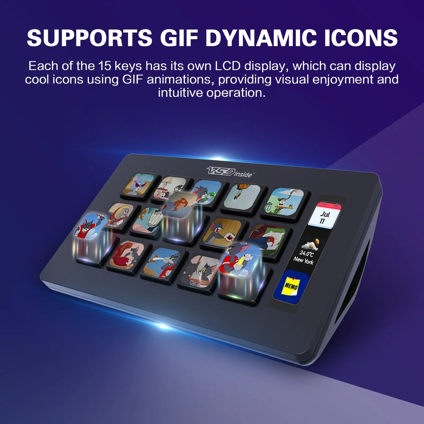 Vsdinside Smart Stream Deck - 15 Customizable LCD Keys with GIF Support, One-Touch Automation, and Extensive Plugin Options for Office, Streaming, and Design Applications