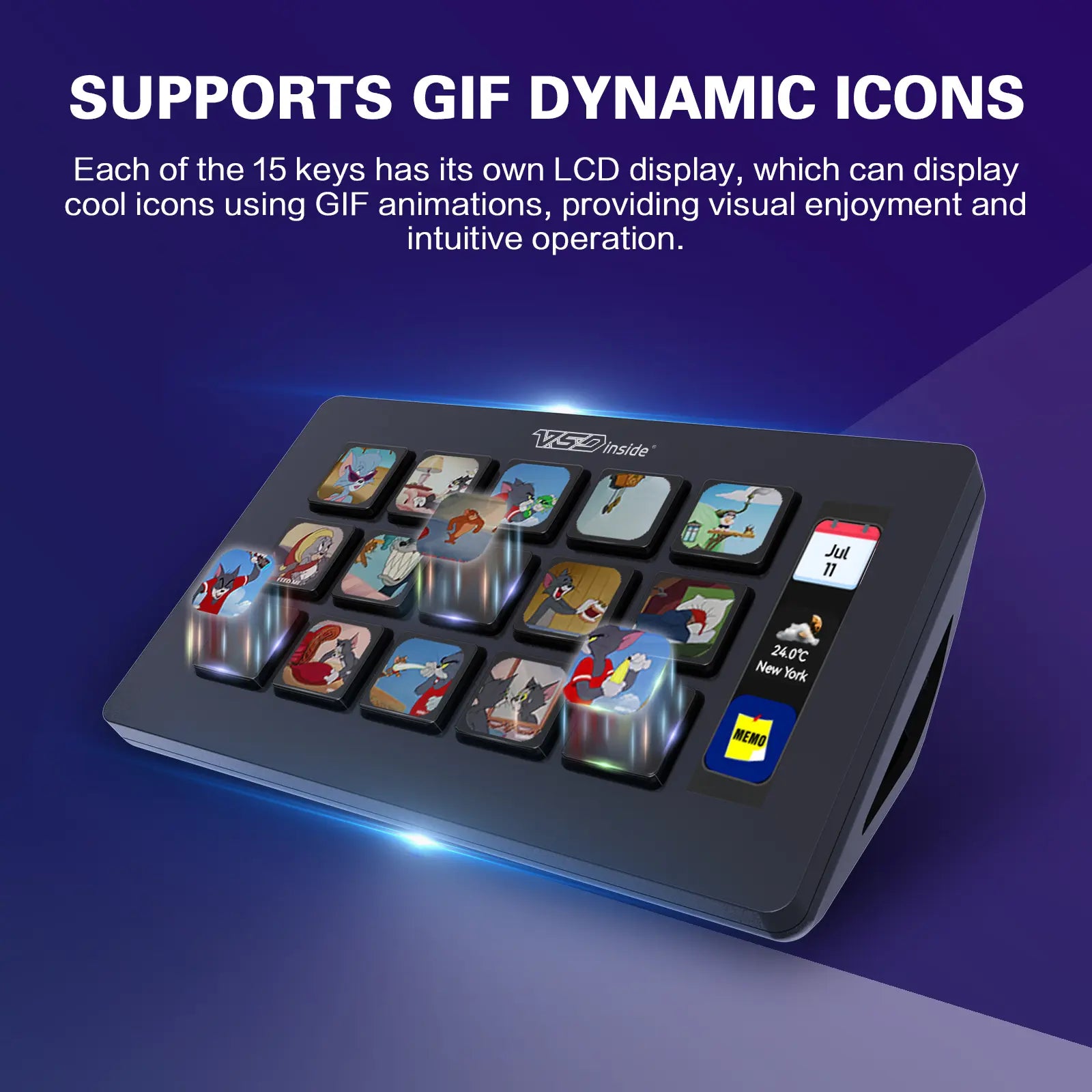 Vsdinside Smart Stream Deck - 15 Customizable LCD Keys with GIF Support, One-Touch Automation, and Extensive Plugin Options for Office, Streaming, and Design Applications