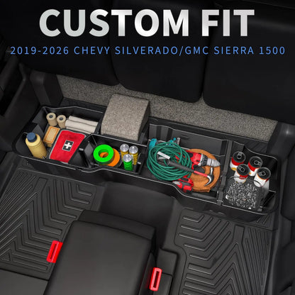 OEDRO Enhanced Under Seat Storage Box Compatible with 2019-2026 Chevy Silverado/GMC Sierra 1500 and 2020-2026 Silverado/Sierra 2500HD 3500HD Double Cab & Crew Cab, 2-In-1 Black Tool Box
