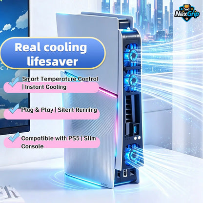 PS5 Slim Cooling Fan with LED Light, Silent USB Temperature-Controlled External Cooler for PS5 New Slim Console, Gaming Accessories Computer Peripherals