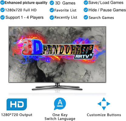 26800 Games in 1 Arcade Game Console - Retro Gaming Machine for PC, Projector & TV, Supports 2-4 Players, 1280x720 Resolution, 3D Game Features, Save/Load/Pause Options, and Favorite List Functionality
