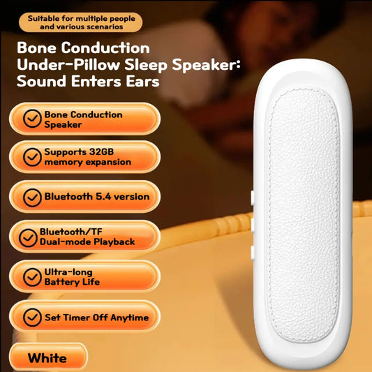 Bluetooth Under-Pillow Speakers with Bone Conduction Technology, 3D White Noise Generator, Volume Control, Sleep Timer, and Side Sleeper Compatibility
