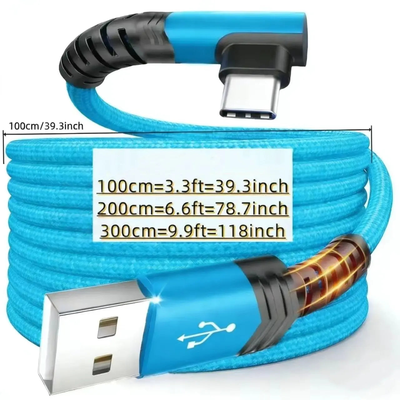 90-Degree USB C Cable, Right Angle USB A to USB C Nylon Braided Fast Charging Cable for Smartphones, iPhone 16 Pro Max, Samsung Galaxy S24 Ultra, and iPad Air 6