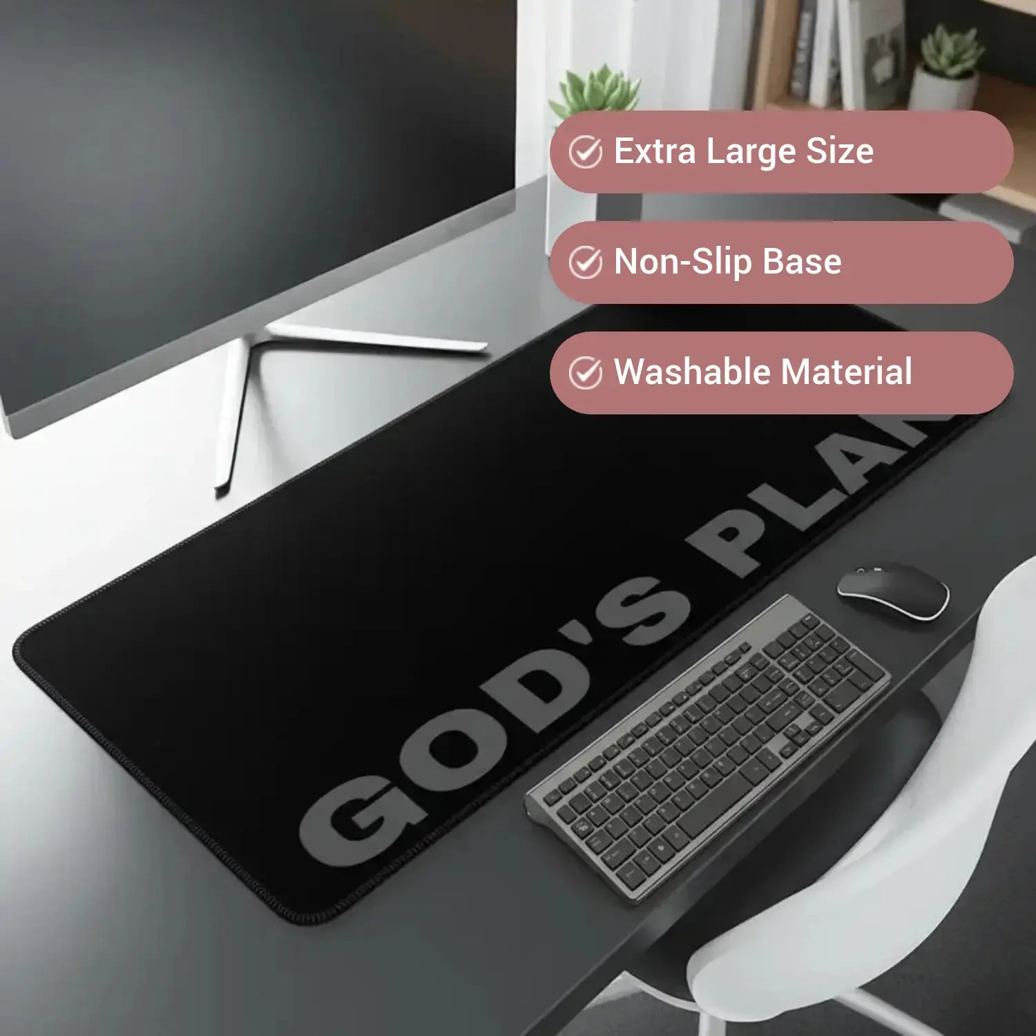 Black God'S Plan Design Extra Large Gaming Mouse Pad,Aesthetic Desktop Drotection Pad,Washable Rubber Pad Non-Slip Lock Edge Multi-Size Mouse Pad Suitable for Home Office,Good Gift for Family and Friends, Extended Mousepad, Desktop Accessory