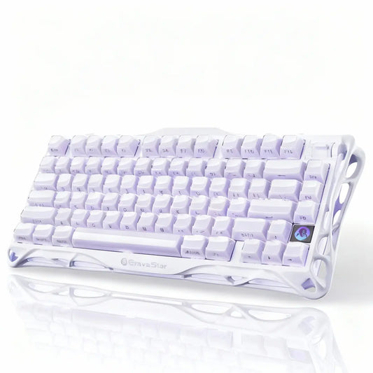 Gravastar Mercury K1 Wireless Mechanical Gaming Keyboard - Lavender Purple, Aluminum Alloy Design, Gasket Hot-Swap Sockets, Linear Switches, RGB Backlighting
