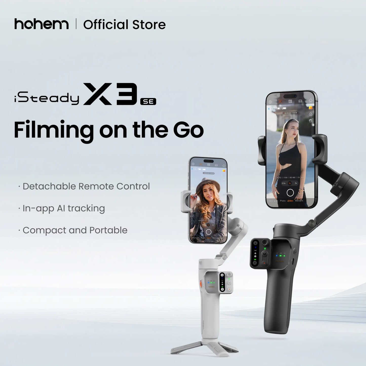 Hohem Isteady X3 SE Gimbal Stabilizer for Iphone & Android, Smartphone Foldable Gimbal with Detachable Remote Control, Portable Foldable 3-Axis Phone Gimbal for Android & Iphone17 Series, Ideal for Travel Vlogging