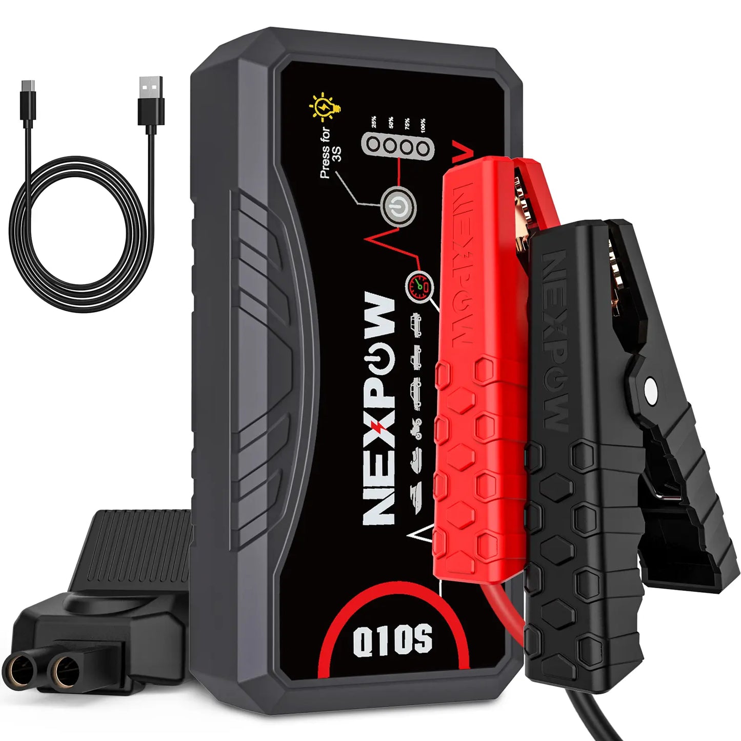 NEXPOW 2026 Enhanced Car Jump Starter - 3000A Peak Performance for 9.0L Gas and 7.0L Diesel Engines - Portable Lithium Battery Pack with USB QC3.0 and Jumper Cables