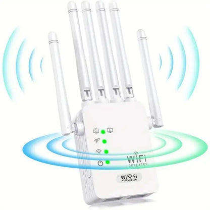 MUNBYN 2026 WiFi Range Extender - 1200Mbps Dual Band Repeater (5GHz/2.4GHz) WiFi Booster, Coverage Up to 10,000 Sq.Ft, Supports 50 Devices, Includes Ethernet Port for Home Use