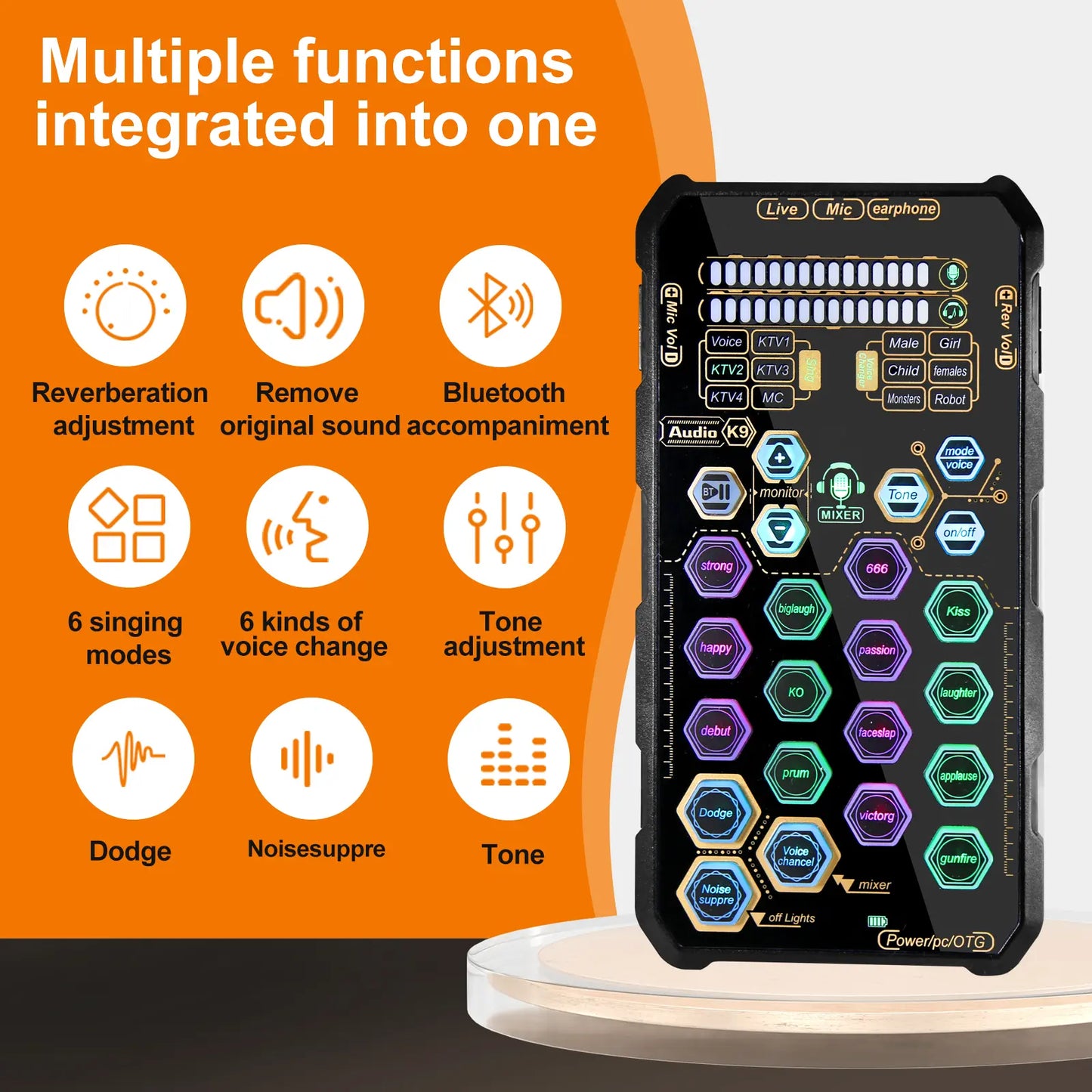 HOSABELY SK9 Wired Compact Handheld Live Sound Card Set – Portable Audio Interface with Microphone Connectivity for PS5, PC, Android, and iPhone Streaming