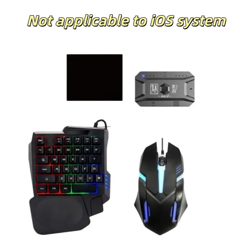Mobile Gaming Keyboard and Mouse Adapter with One-Handed RGB Backlit Keyboard, Wired Gaming Mouse, and Mouse Pad - Ideal for PUBG Mobile and FPS Games - Ergonomic Wrist Support and Integrated Gaming Console for Enhanced Player Experience