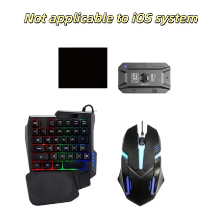 Mobile Gaming Keyboard and Mouse Adapter with One-Handed RGB Backlit Keyboard, Wired Gaming Mouse, and Mouse Pad - Ideal for PUBG Mobile and FPS Games - Ergonomic Wrist Support and Integrated Gaming Console for Enhanced Player Experience