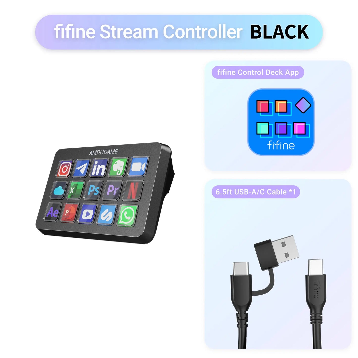 FIFINE D6 Professional Gaming Stream Controller and Keyboard with 15 Macro Keys for Enhanced Streaming on OBS, Twitch, and YouTube - Compatible with Mac and PC