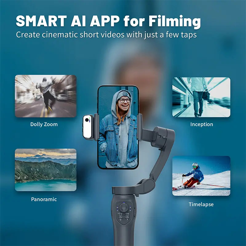 COMITOK Gimbal Stabalizer 3-Axis Handheld Phone Stabilizer for Smartphone with Fill Light, Active Rotating Automatic Face Tracking, Anti-Shake Shooting Desktop Stand for Video Recording, Tripod for Iphone & Android, Selfie Accessories