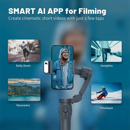 COMITOK Gimbal Stabalizer 3-Axis Handheld Phone Stabilizer for Smartphone with Fill Light, Active Rotating Automatic Face Tracking, Anti-Shake Shooting Desktop Stand for Video Recording, Tripod for Iphone & Android, Selfie Accessories