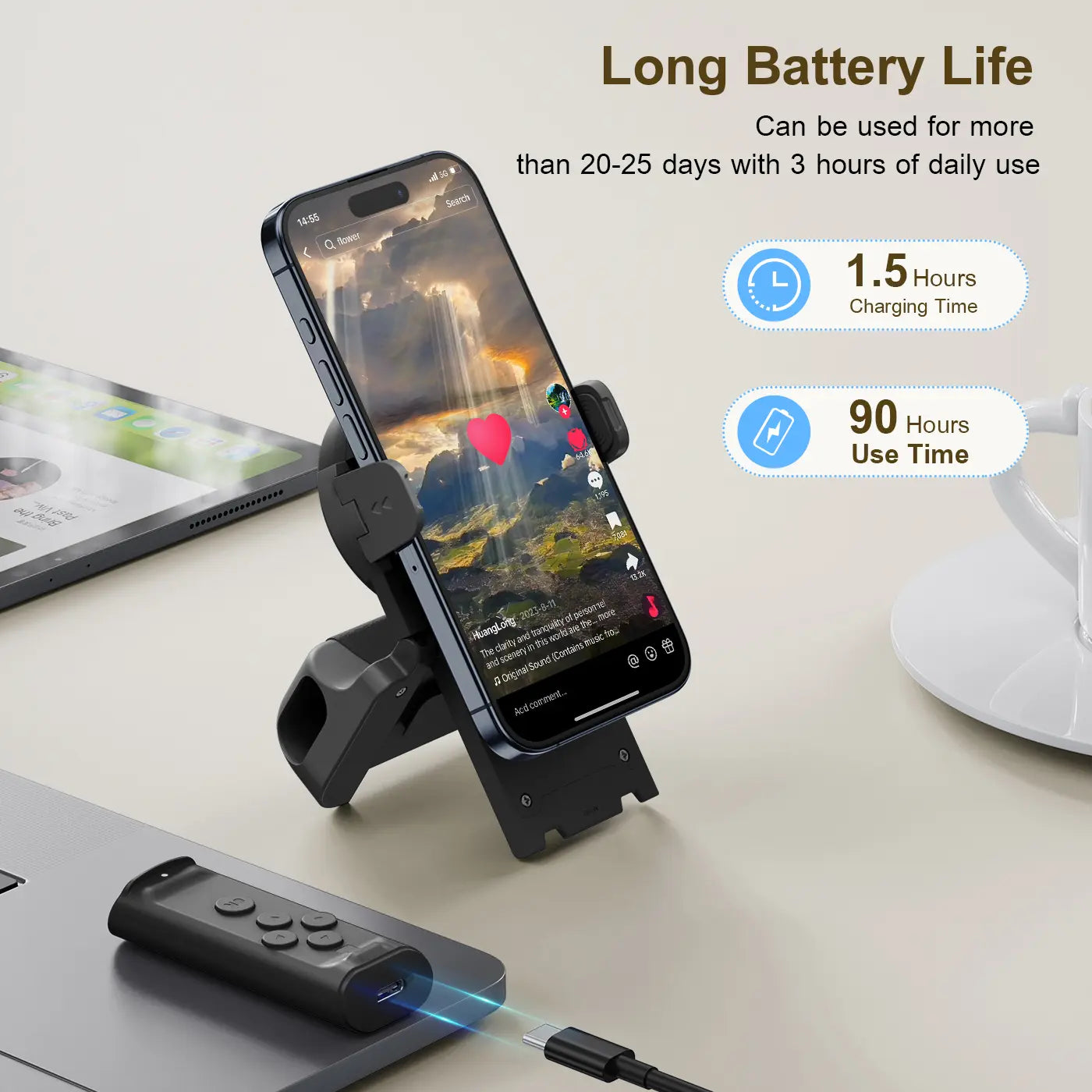 PUTARE Wireless Remote Control for TikTok Scrolling with Smartphone Holder Stand, Page Turner, and Camera Shutter for iOS and Android - Ideal Selfie Accessory and Upgraded Father's Day Gift