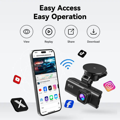 Redtiger F7NP-EX Dash Cam (New Upgrade) - Front and Rear 4K/2.5K Full HD Camera for Vehicles, Includes 64GB Card, Built-In Wi-Fi and GPS, 3.16” IPS Screen, Night Vision, 170° Wide Angle, WDR, 24-Hour Parking Mode