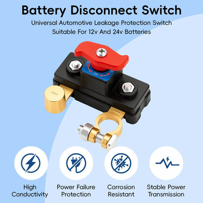 Car Battery Power Cut-Off Switch Breaker - High Conductivity Pure Copper Disconnect Switch for Vehicles, Boats, and RVs