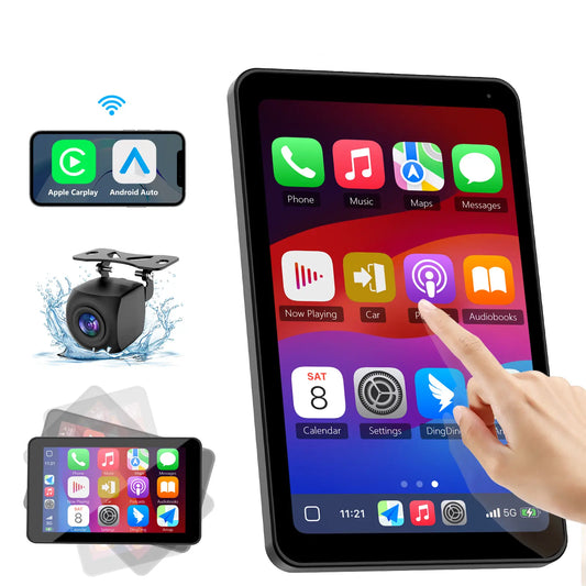 Paslda-2026 Portable Carplay Screen 7-Inch IPS Touchscreen with Landscape & Portrait Modes Wireless Carplay Android Auto Suction Mount Mirror Link HD Touch Easy Install Rear View Camera Compatible with Most Cars
