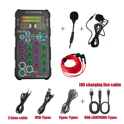 HOSABELY SK9 Wired Compact Handheld Live Sound Card Set – Portable Audio Interface with Microphone Connectivity for PS5, PC, Android, and iPhone Streaming