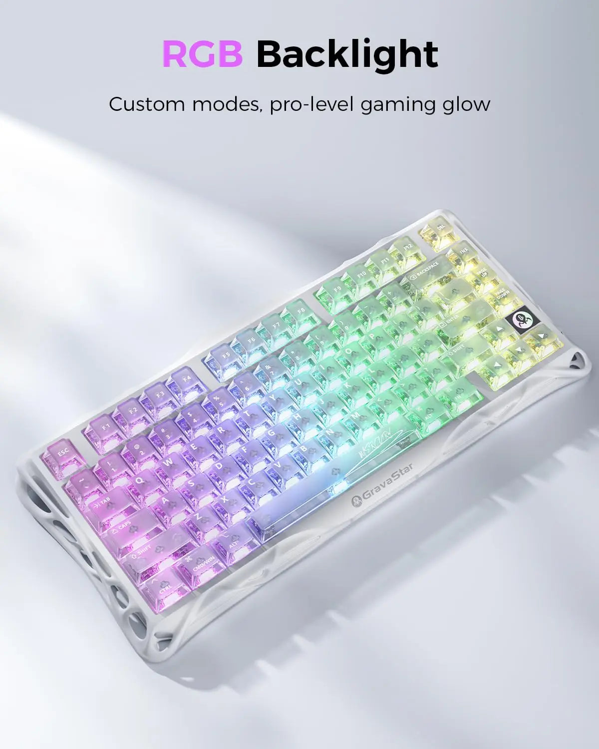 Gravastar Mercury K1 Lite Crystal Aurora 75% Mechanical Gaming Keyboard, 2.4Ghz/Bt/Wired Tri-Mode Wireless Keyboard, Gasket Hot Swappable Mechanical Keyboard, Pre-Lubed Linear Switches, RGB Backlit Summerwins