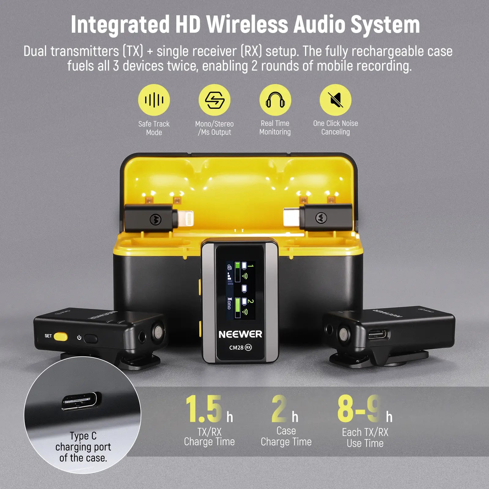 NEEWER CM28 Wireless Lavalier Microphone with Charging Case and OTG Adapter, Compatible with iPhone, Android, PC, and Camera - Ideal for Vlogging and Interviews