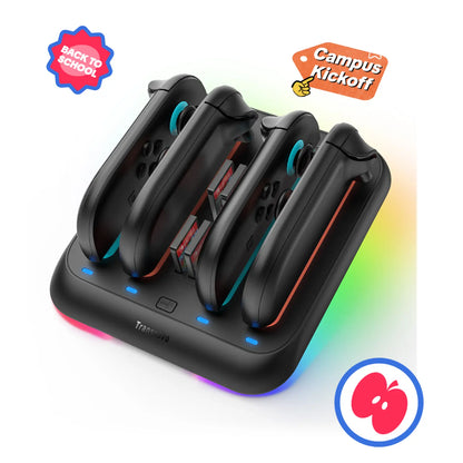 Transnovo Adjustable Charging Pad Compatible with New Switch 2 Joy-Con & Controllers – 4-In-1 Magnetic Fast Charger with 9 RGB LED Indicator, Type-C Cable Included