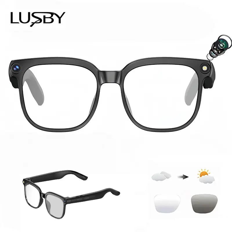 LUSBY Smart AI Camera Glasses with 8MP Photochromic Lenses, Touch Button Adjustment, Hands-Free Photography, Real-Time Translation in 160+ Languages, Bluetooth Connectivity, Wearable Video Recording, and UV Protection - Ideal for Travel and Outdoor Adventures, Perfect Easter Gift