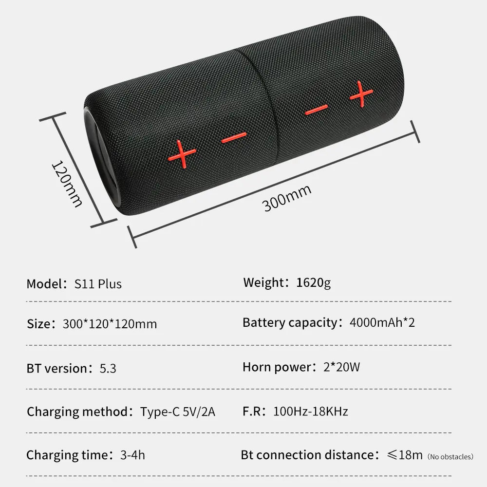 CYBORIS S11 Plus/S11 2-in-1 Bluetooth Speaker - 40W/20W High Volume Stereo, IPX6 Waterproof, 24 Hours Playtime, Bluetooth V5.3 Connectivity for Smartphones and More, Premium Audio Subwoofers