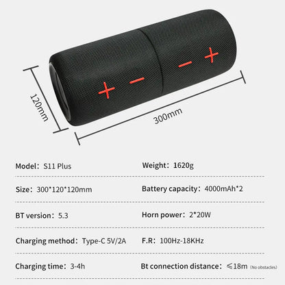 CYBORIS S11 Plus/S11 2-in-1 Bluetooth Speaker - 40W/20W High Volume Stereo, IPX6 Waterproof, 24 Hours Playtime, Bluetooth V5.3 Connectivity for Smartphones and More, Premium Audio Subwoofers