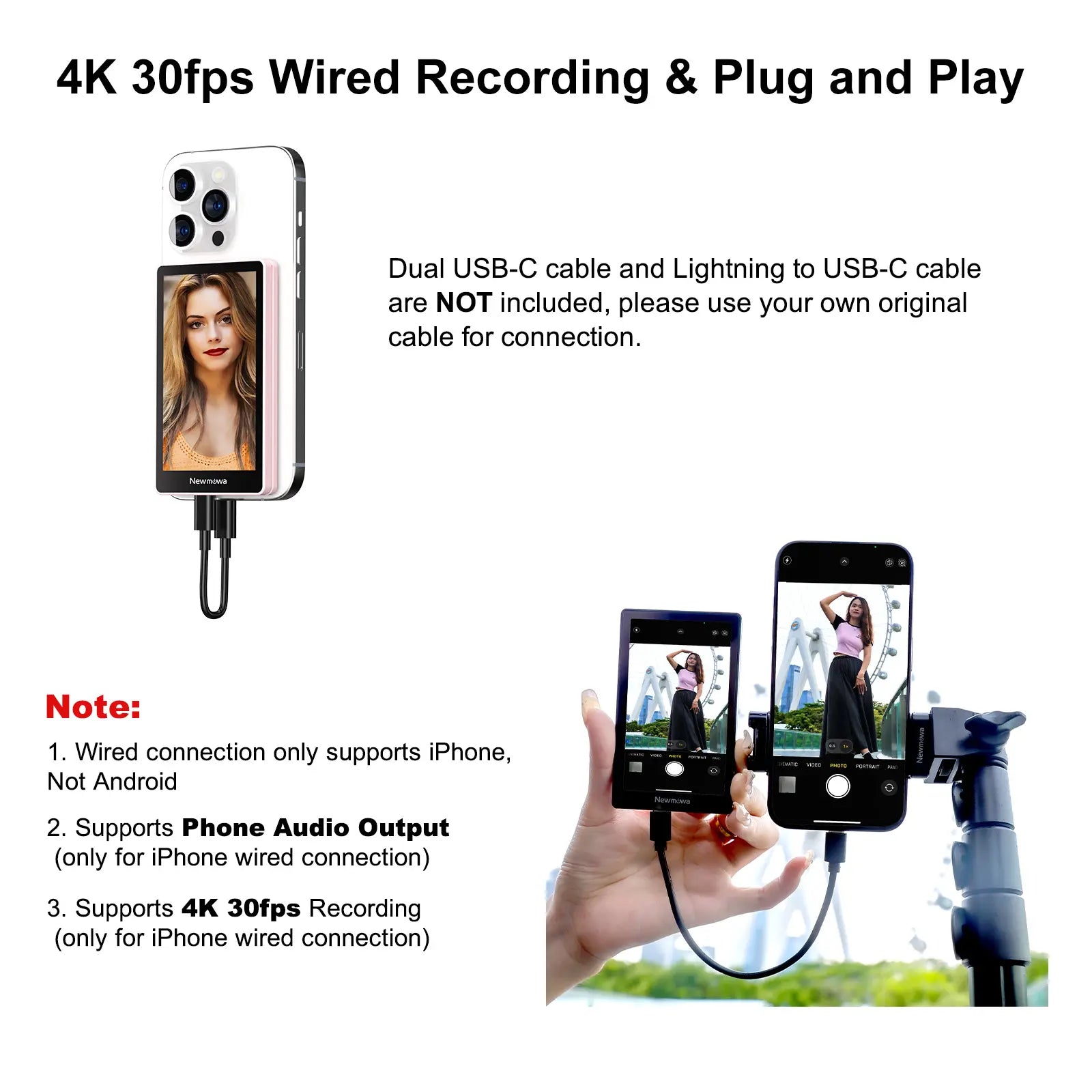 Newmowa Magnetic Phone Vlog Selfie Monitor Screen, Only for Iphone, 1080P Wireless Recording, Using Phone Back Camera for Selfie Vlog Live Stream Tiktok, (Support 4K 30Fps Wired Recording) #Summervibes,Summerwins