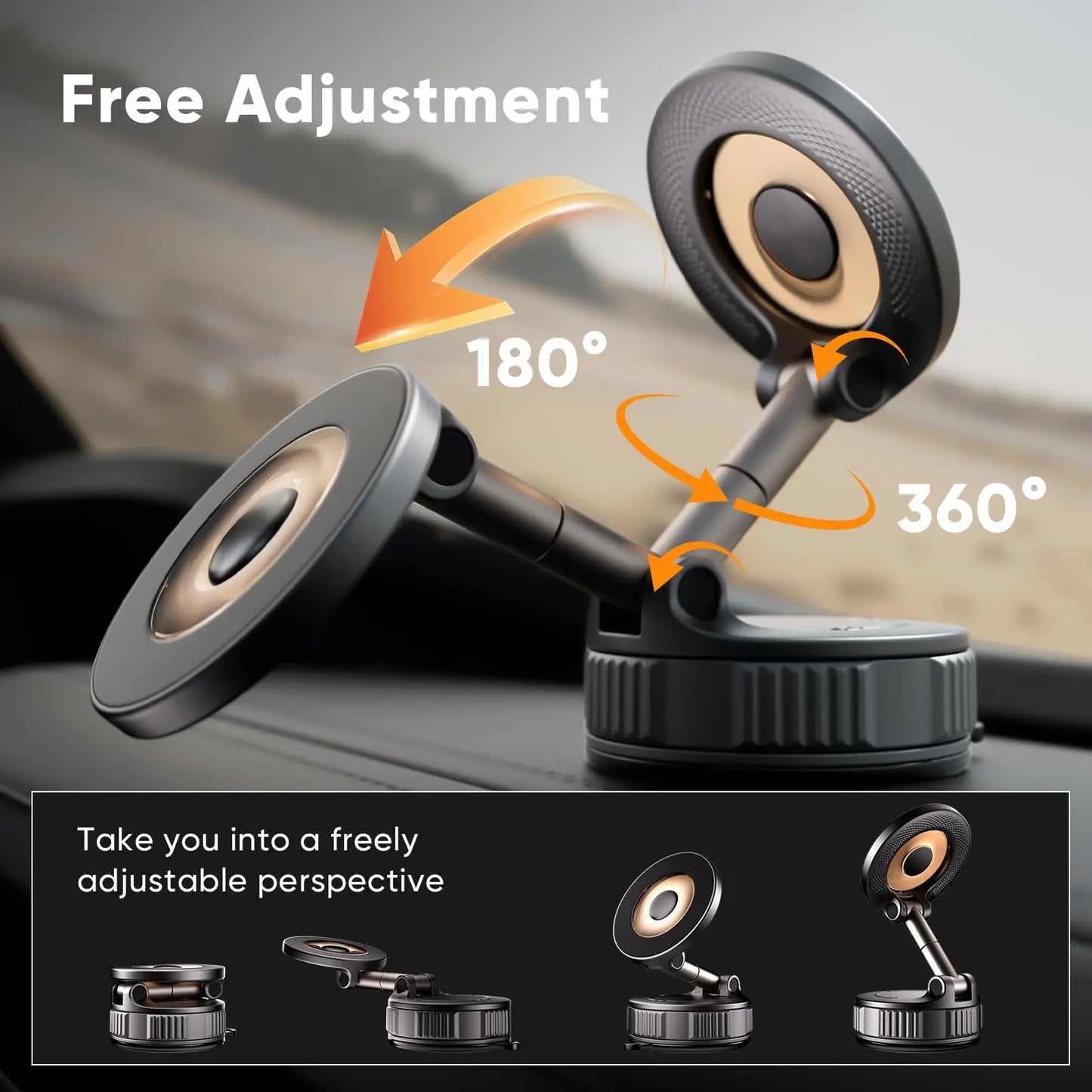 Universal Magnetic Car Phone Mount, Foldable 360° Vacuum Suction Cup Holder for Dashboard, Hands-Free Gym & Mirror Wall Mount Fits Iphone 17 16 15 & Android All Cars