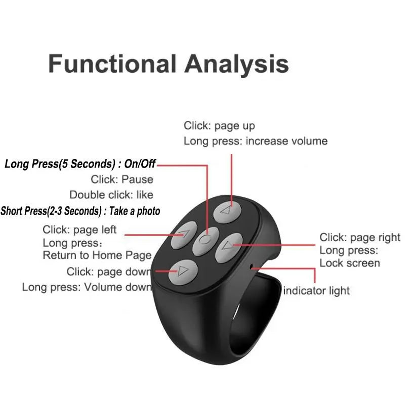 Wireless Remote Control Ring: Versatile Selfie Video Controller and Automatic Page Turner for Mobile Applications