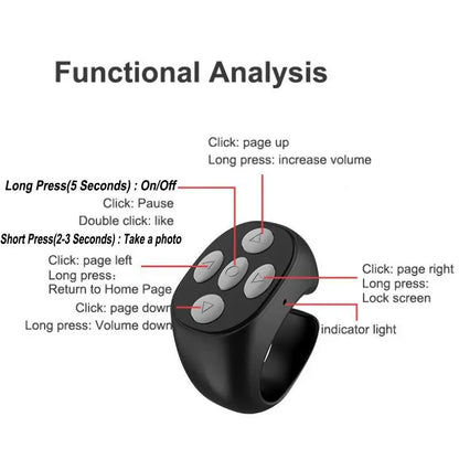 Wireless Remote Control Ring: Versatile Selfie Video Controller and Automatic Page Turner for Mobile Applications